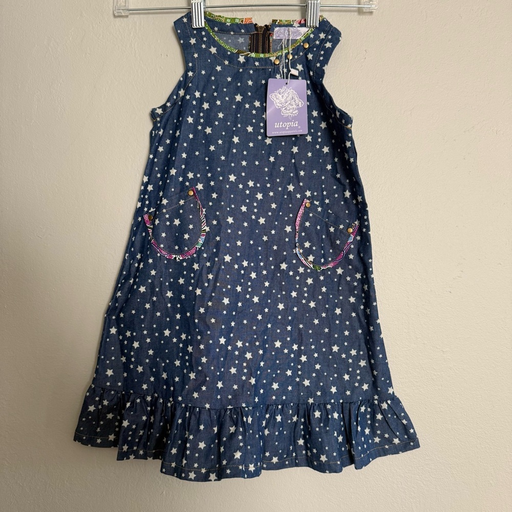 Utopia girls 4T Blue star Kids Dress‎ ruffle white new with tags